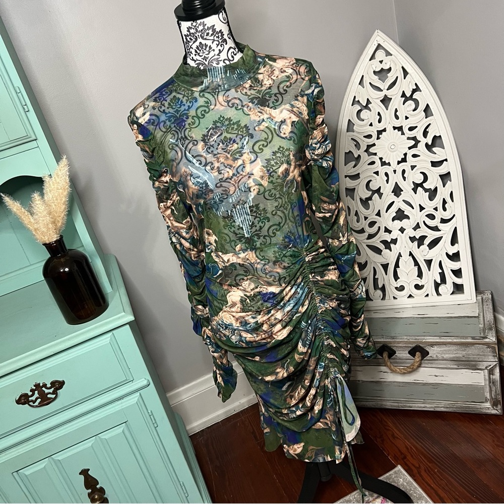 Fashion Nova Angelic Moments Ruched Mini Dress Green Size 1X - Picture 2 of 15